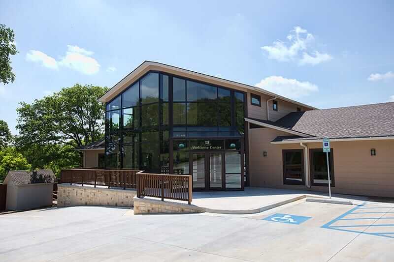 Welcome center with glass front at Santé Center for Healing